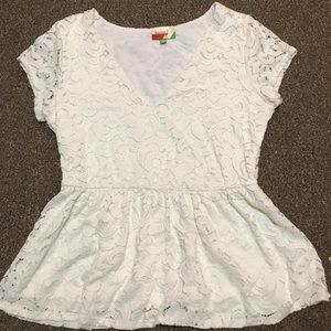 Ivory all over lace peplum top